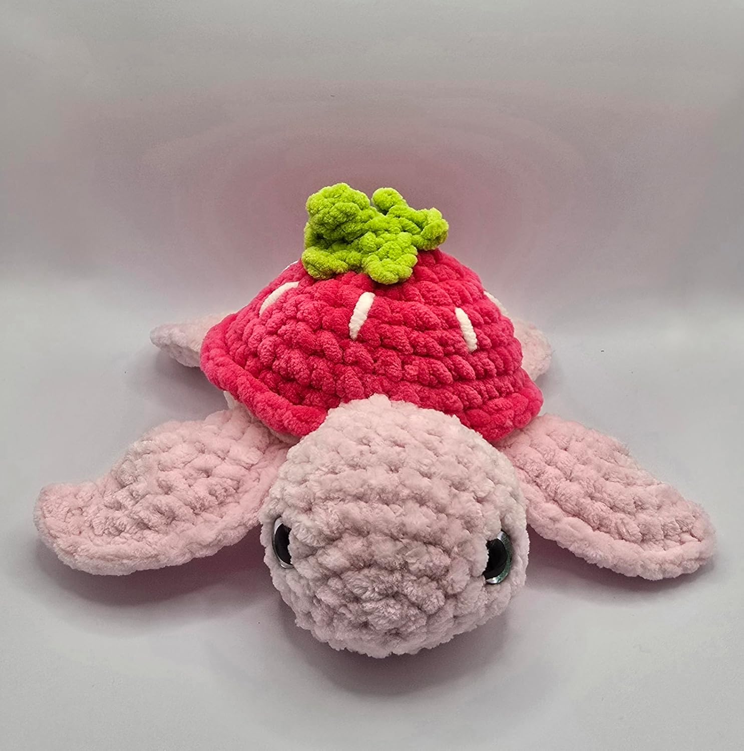 Philly Knotty Girl Strawberry Turtle Handmade Crocheted Plush Toy, Pink and Red, Cute Cuddly Gift for Baby Birthday Wedding
