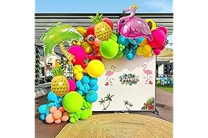 Flamingo Hot Pink Teal Orange Tropical Mylar Balloon Arch Kit for Summer Beach Hawaiian Birthday