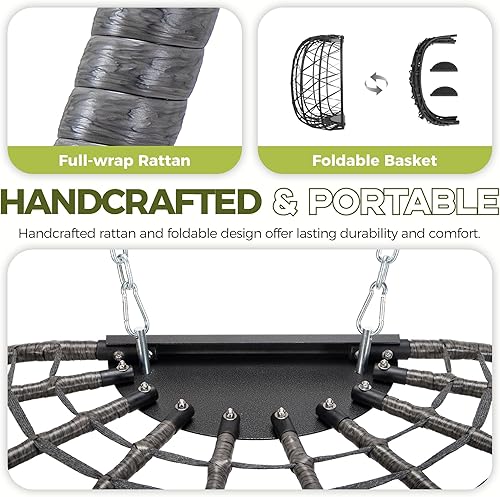 Miniatura 6 de RADIATA Silla colgante de huevo para 2 personas con soporte, sillas abatibles dobles extra grandes y acogedoras para exteriores, silla hamaca de