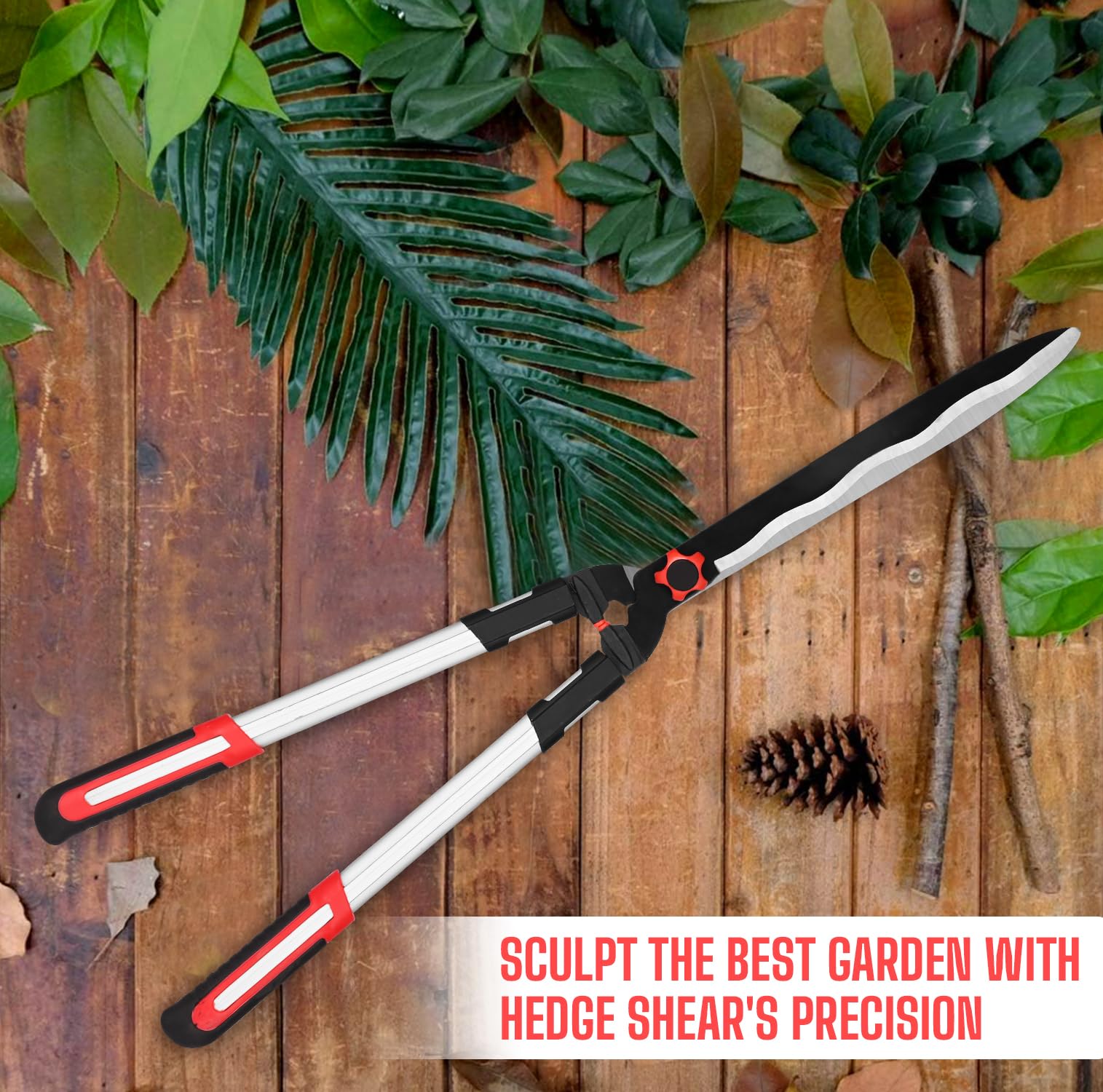 OUTO Hedge Shear 32" with Heavy Duty Aluminium Handle Cutting Edge Blade Grass Pruner Tree Branches Trimmer Garden Scissors for Lawn Backyard Patio Nursery Flower Gardening (Pack of 1, Red) - Image 5 thumbnail