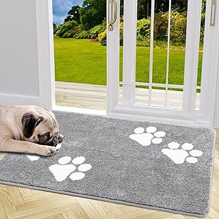 Vaukki Indoor Entryway Rug, Non Slip Absorbent Mud Trapper Mats, Low-Profile Inside Floor Mats, Welcome Mat for Front Door, Dog Washable Puppy Rugs Door Carpet for Entryway (Grey, 32"x48")