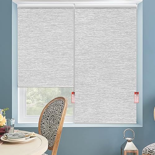Miniatura 7 de ALLBRIGHT Persianas enrollables 100% opacas de tela tejida con jacquard a rayas, persianas de ventana sin cordón, tela de protección UV, fácil