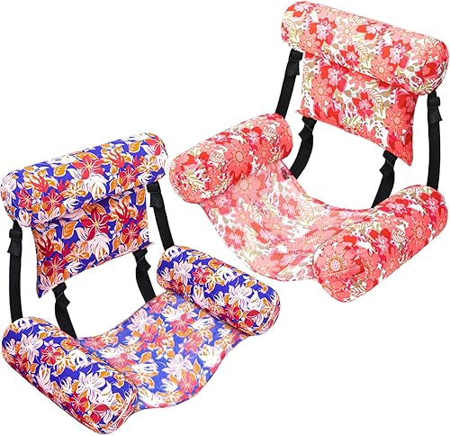 Paquete de 2 flotadores grandes para sillas de piscina para adultos, silla inflable de verano, silla flotante de agua, hamaca flotante ajustable