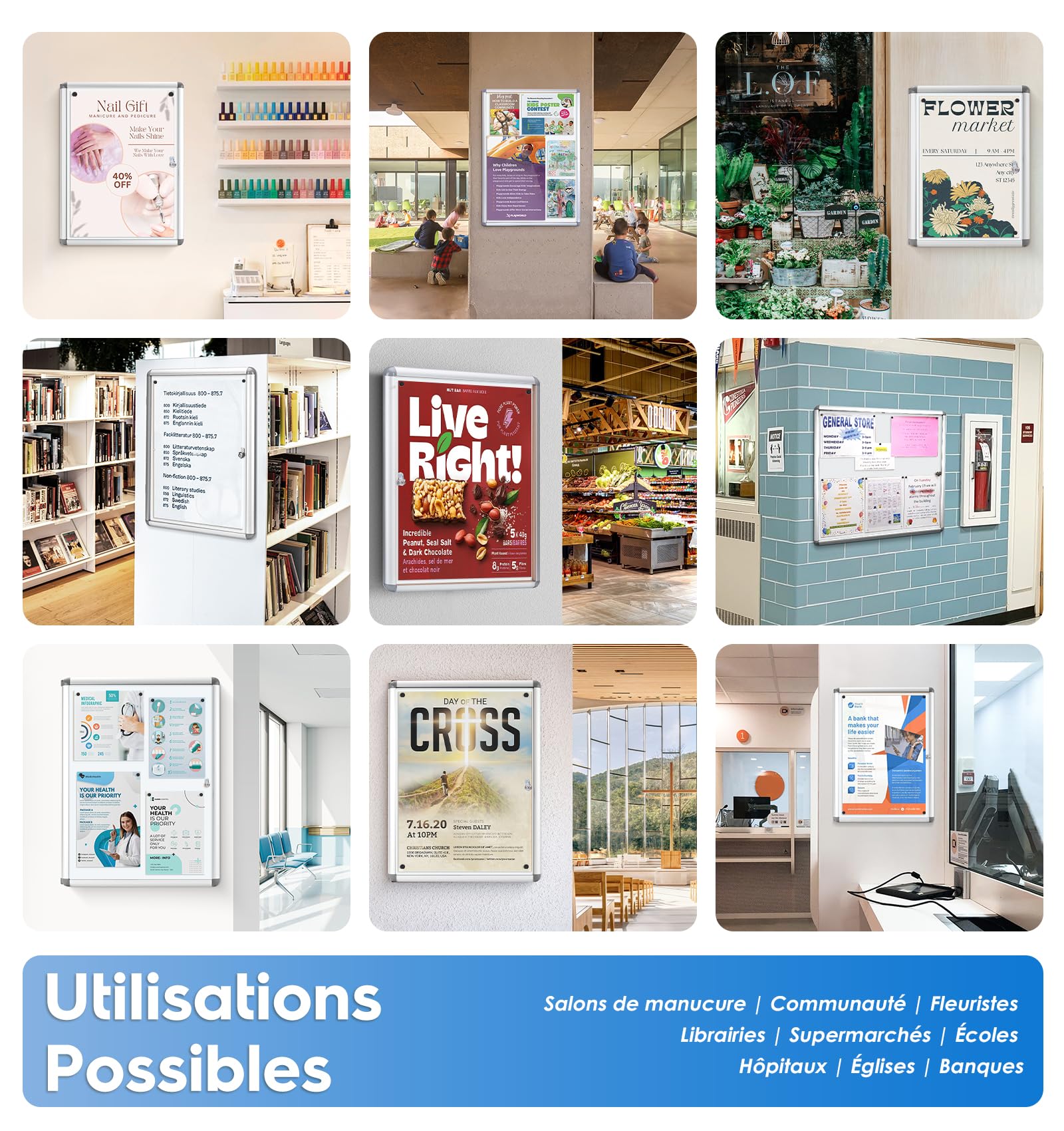 SWANCROWN Tableau affichage Mural, 4 x A4, Vitrine d’affichage avec serrure | Verrouillable, Intérieur, Magnétique, Dos du tableau blanc, Panneau d'affichage pour bureaux, restaurant, Magasin, 67x50cm