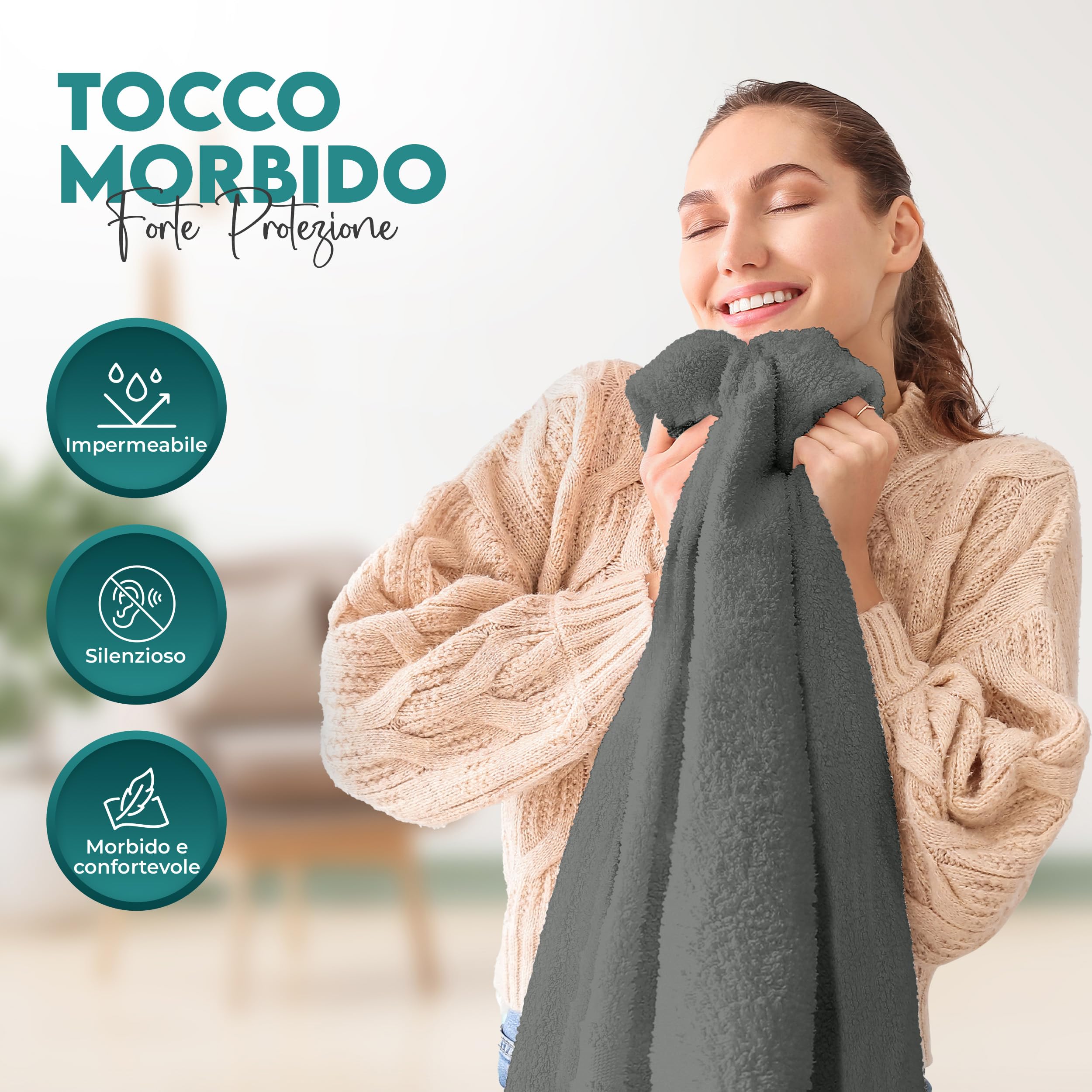 Utopia Bedding Coprimaterasso Matrimoniale Impermeabile 160 x 200 x 30 cm, Certificato OEKO-TEX, Proteggi Materasso, Traspirante, Lavabile, Stile Montato Tutto Intorno Elastico Grigio