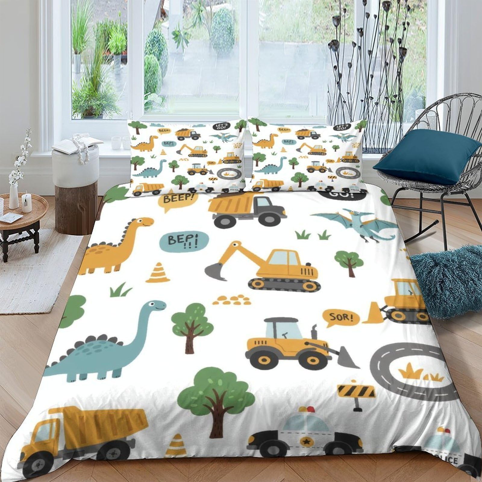 Ctjqhvkz Style-10 3D Printed Dinosaur Construction Fitted Sheet Microfiber Soft Bed Sheet For Bedroom Kids Guest Room Decor Single（135X200cm）
