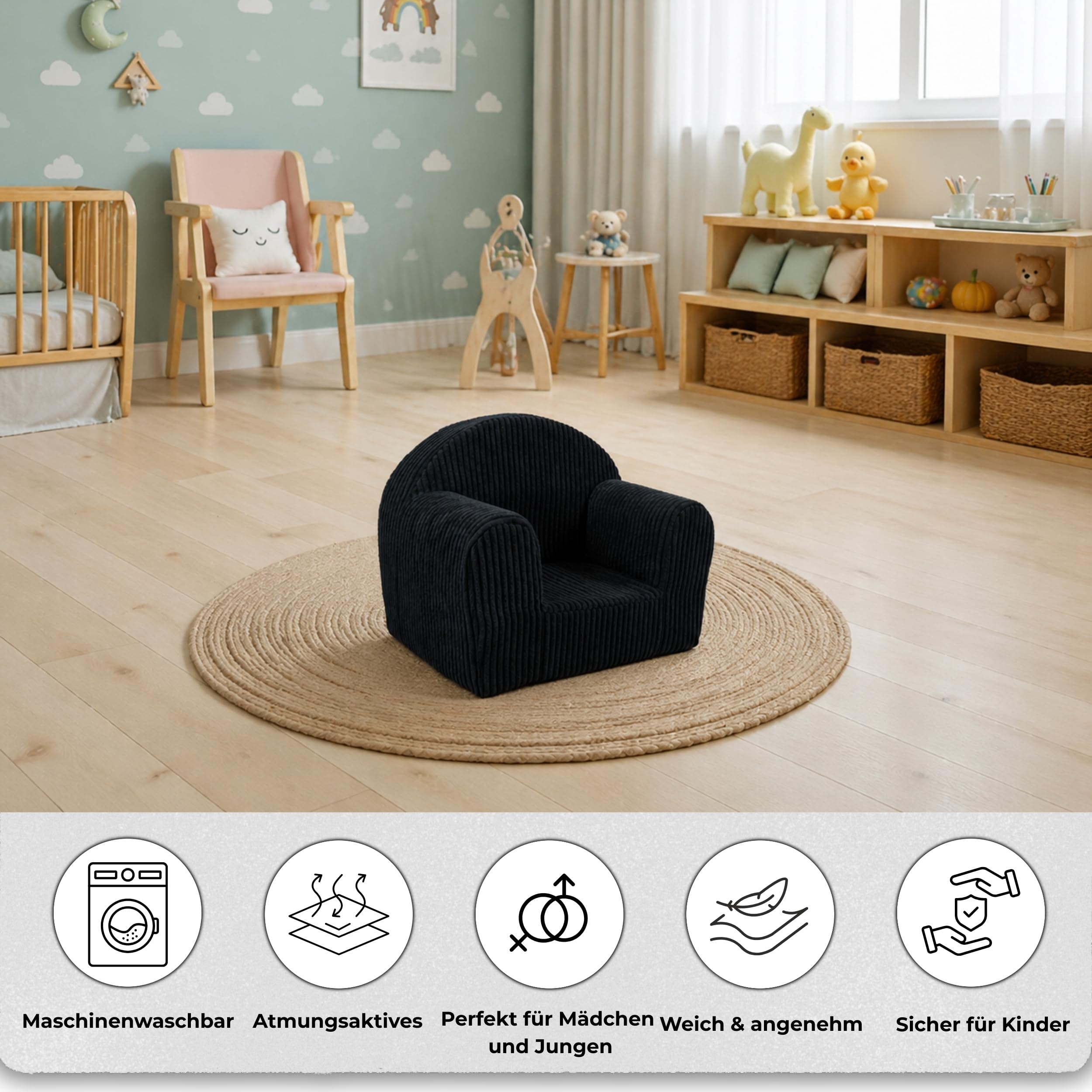 FORTISLINE Kindersessel Mini aus Cord 40x33x39 cm - Kinderzimmer Sessel mit abnehmbarem Bezug, waschbar, Oeko-TEX Standard 100, handgefertigt in der EU