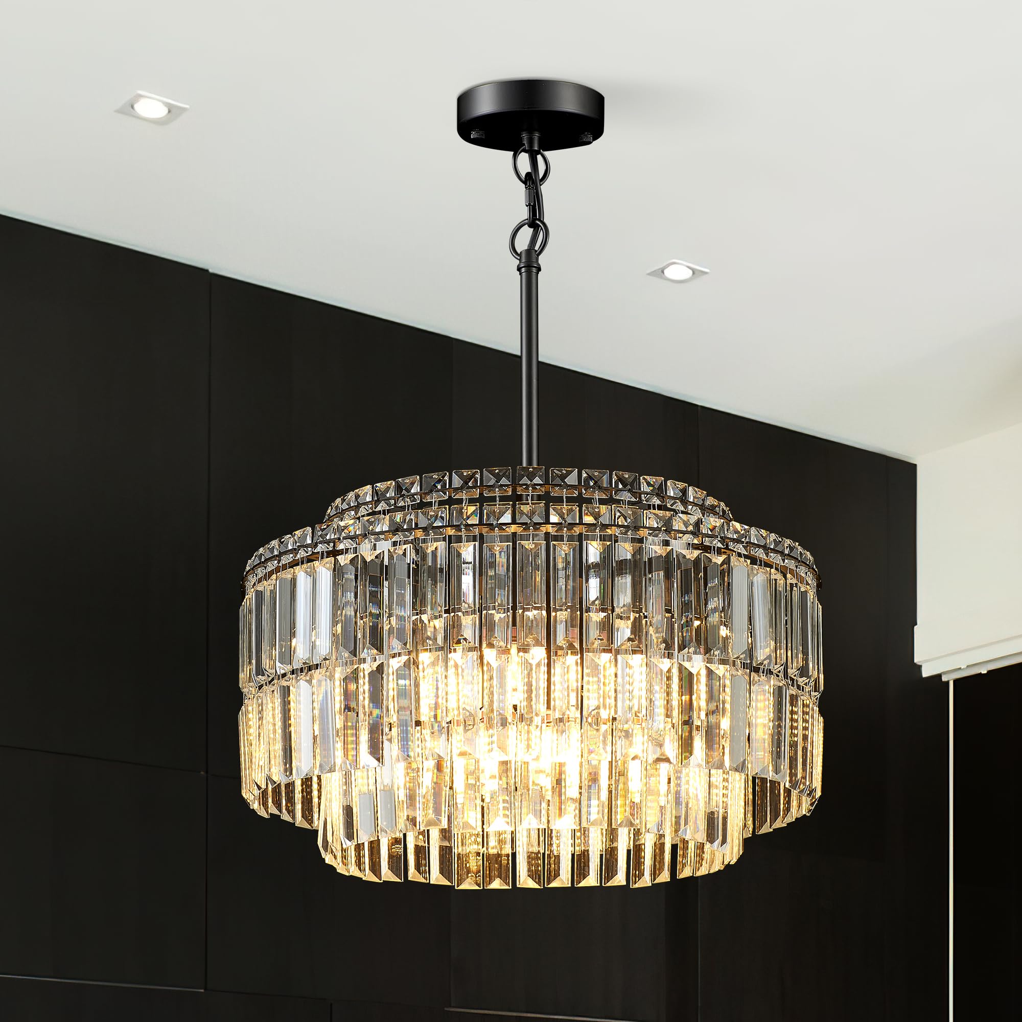 Photo 1 of lighceac 17.6" Black Crystal Chandelier, 8-Light