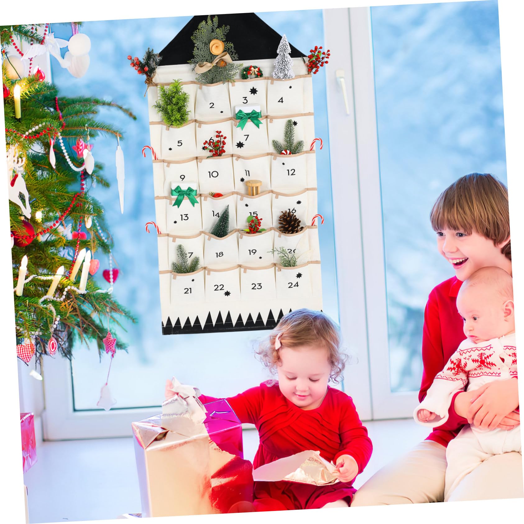 Adventskalender Zum Befüllen Aus Canvas 24 Fächer Wandkalender 120x47cm Praktische Weihnachtsaufbewahrung Für Kinder Und Partner