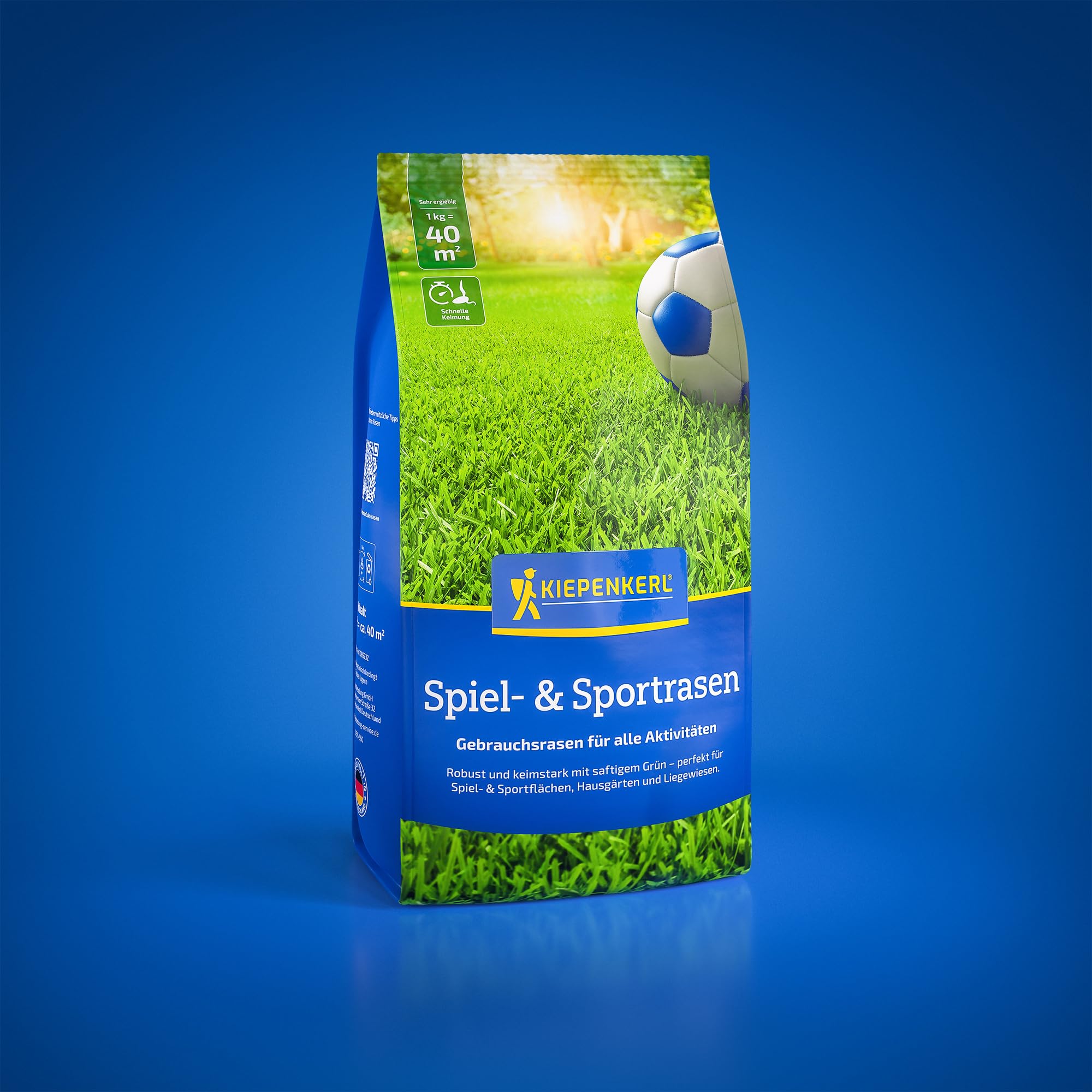 Kiepenkerl Spiel- und Sportrasen 1085232-1 kg für 40 m² - Keimstark & robust - Schnellkeimend - Strapazierfähig - Rasensamen, Grassamen, Saatgut, Rasensaat