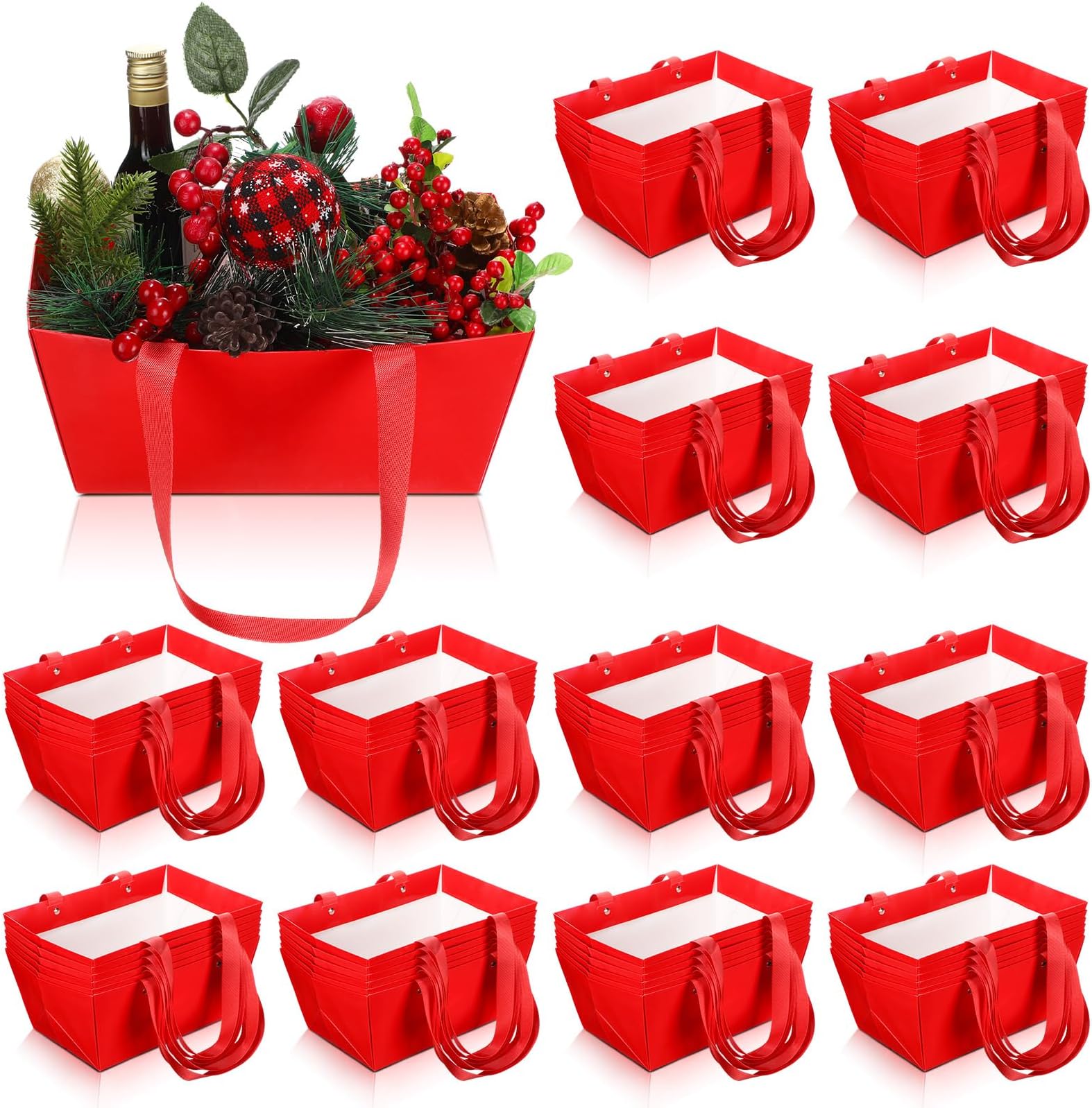 Glenmal72 Pcs Christmas Baskets for Gifts Empty Kraft Basket Bulk with Handles 9.8 x 6.5 x 4.3'' Gift Basket Empty to Fill for Christmas Xmas Holiday Birthday Party Gift Packages Wrapping(Red)