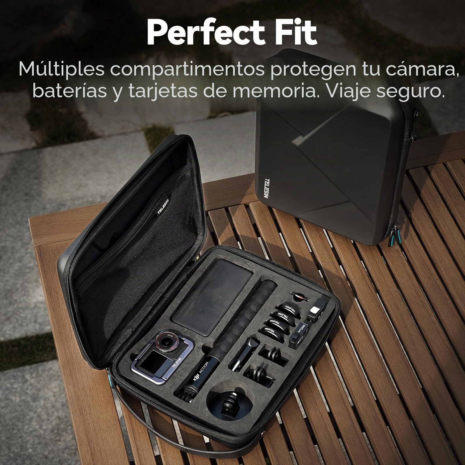 TELESIN Estuche Rígido Impermeable para dji Osmo Action 5/4/3, Grande | Impermeable, gran capacidad, organizador para cámara y accesorios.