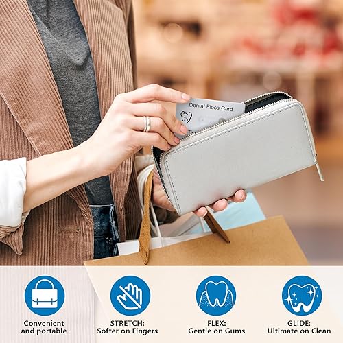 Miniatura 5 de Hilo dental de limpieza profunda encerado en una tarjeta de crédito con espejo, perfecto para personas con espacios estrechos y pequeños entre los