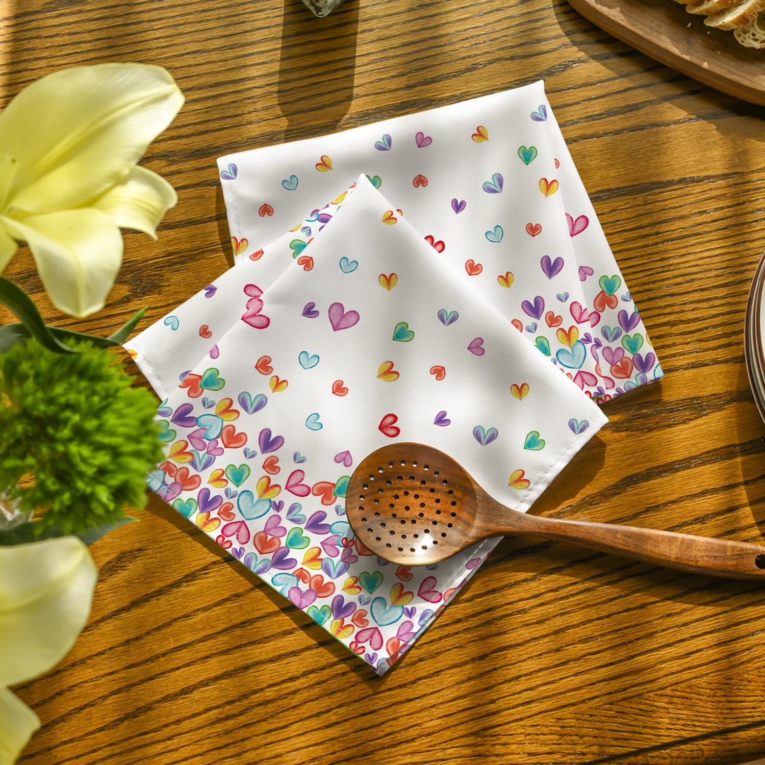 Horaldaily Valentine Cloth Napkins 18 x 18 Inch, Colorful Hearts Party Dinner Decoration Washable Napkins Set of 4