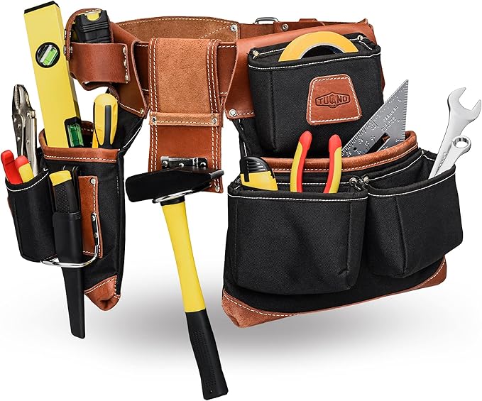 Leather Carpenter Tool Belt and Removable Nylon Utility Belt Pouch with