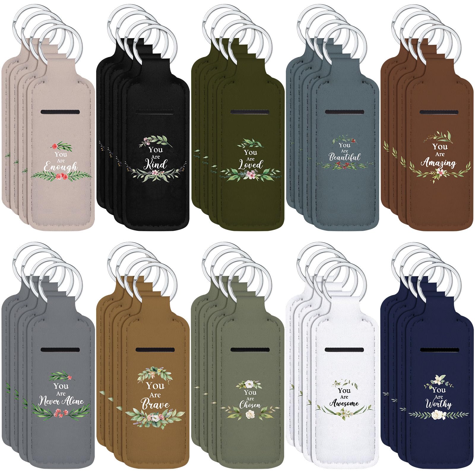 Ctosree 40 Pcs Valentines Lipstick Holder Keychain Gifts Bulk Inspirational Theme Thank You Lip Balm Holder with Portable Clip on Lip Gloss Sleeve