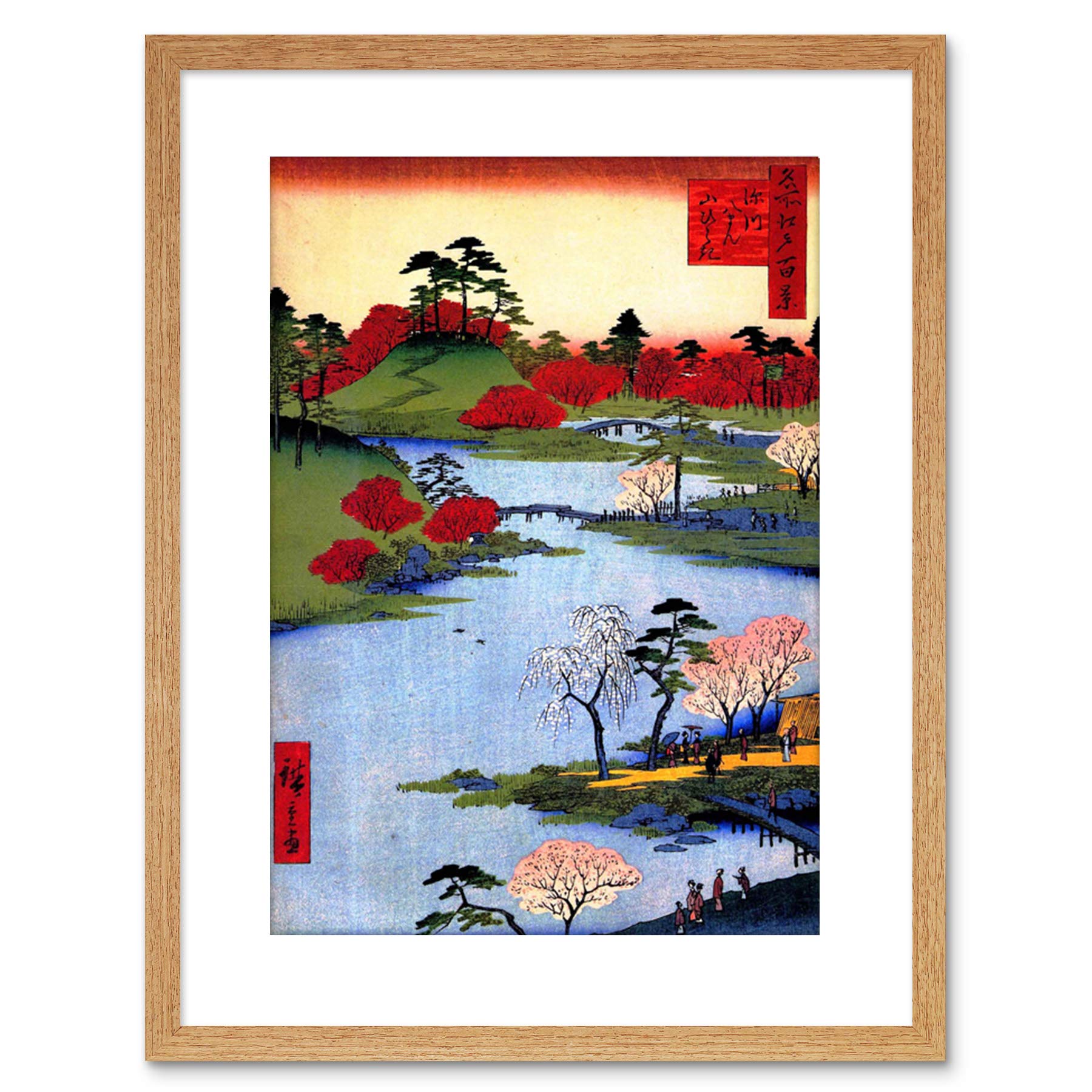 Wee Blue Coo 9x7 '' PAINTING JAPAN WOODBLOCK COLOURFUL TREES RIVER FRAMED ART PRINT F97X687
