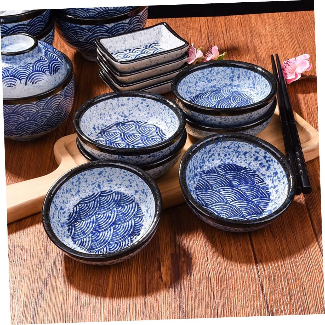 Keramik-Dipschüsseln, 12 Stück, japanische Keramik-Sojasaucenschüssel, japanische Teller, blauer Anzug, blaue Teller, Sushi-Gericht, Ketchup-Schalen, Sojasaucen-Schalen, Keramikgericht, Gewürzteller,