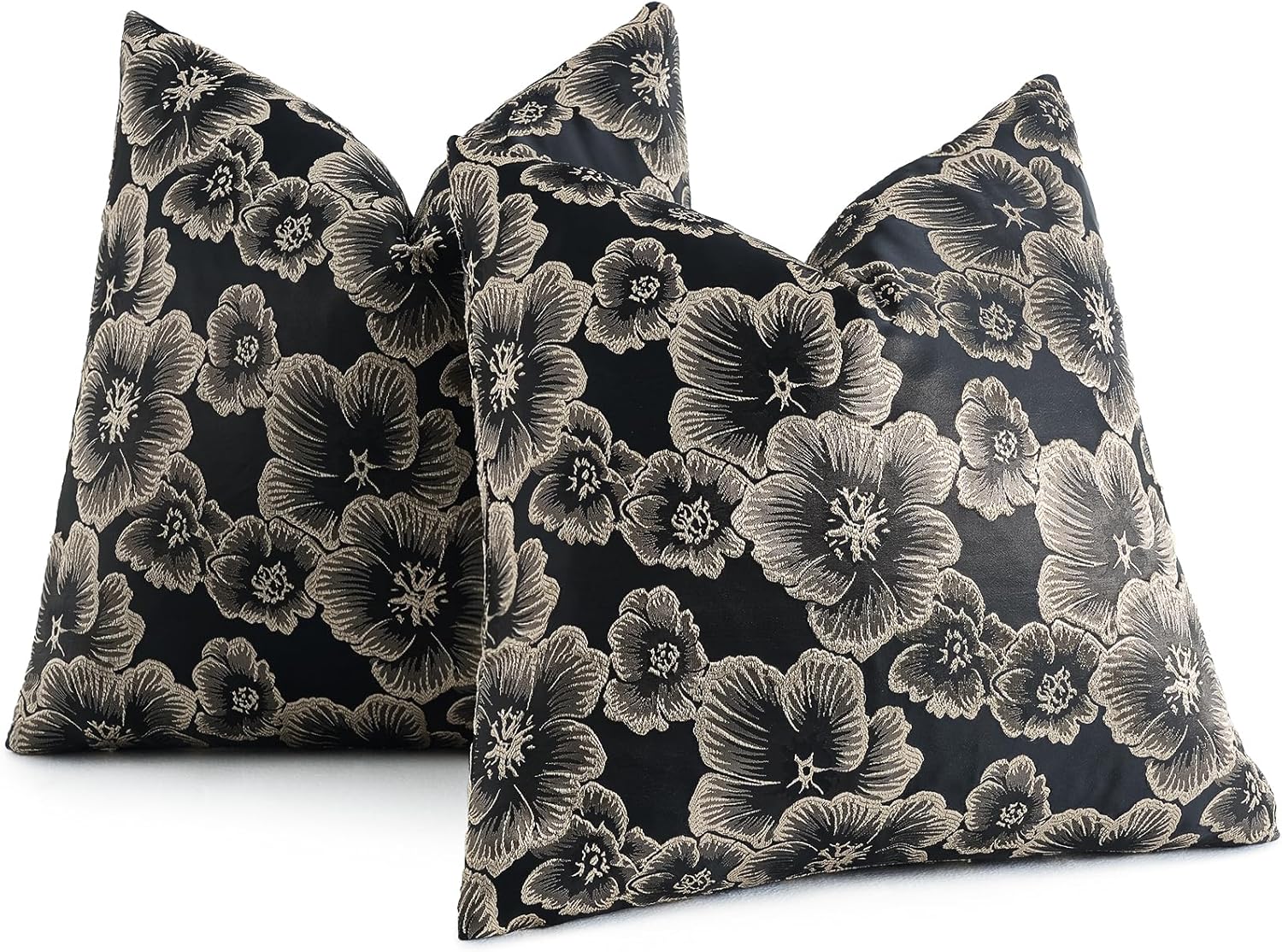 AmHoo Set of 2 Throw Pillow Covers Floral Relief Decorative Emboss Flower Pillows Cover Pillowcase for Sofa Couch Bed 20 x 20-Inch Black