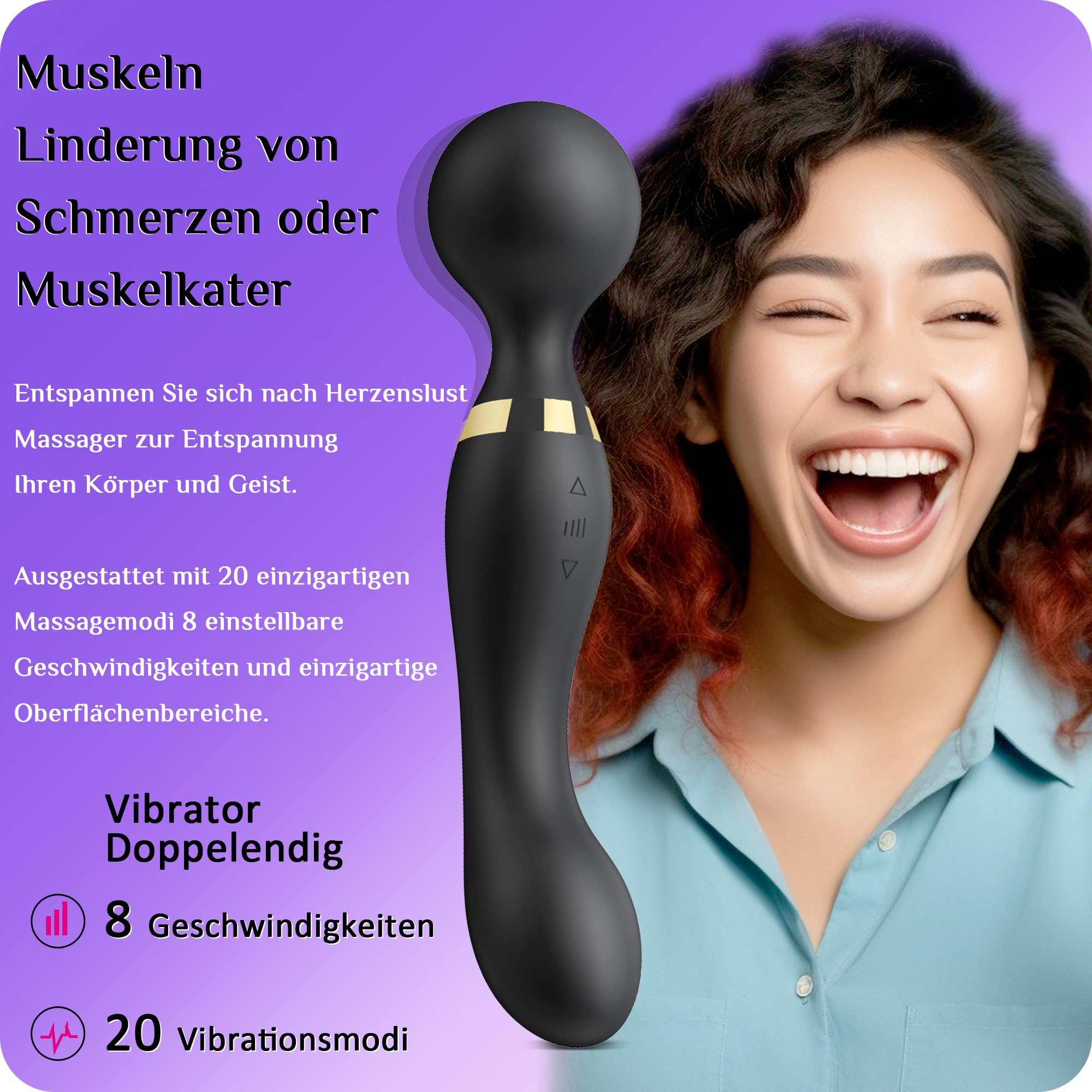 Doppia testa femminile Sextoys vibratori femminili Dildo, 20 modalità e 8 velocità, Sextoys per il sesso godere Sextoyse anale Anus vibratori clitoridei femminili personali e di coppia (Nero)