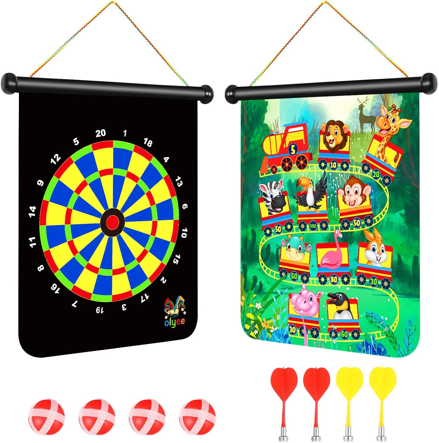 olyee Dart Board Set Double Side Hanging Dart Board Game