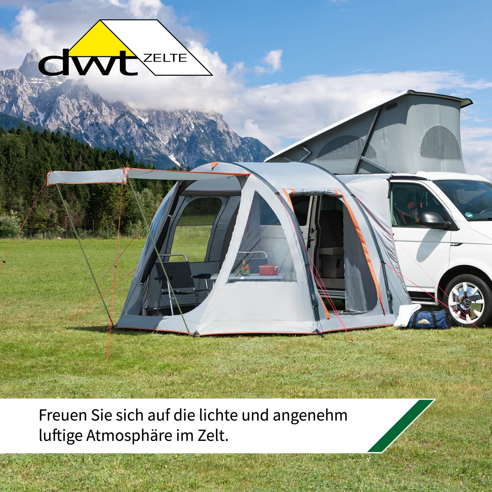 DWT Buszelt Picco Air 320 x 150 cm, freistehendes Mobilzelt, leichtes Air-In Luft-Vorzelt für Camper Vans inkl. Abspannmaterial und Luftpumpe