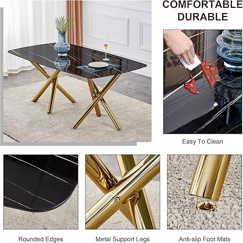 Miniatura 6 de HomVent Juegos modernos de mesa de comedor y sillas de cristal para 6 a 8 personas, mesa rectangular de vidrio templado con sillas de piel sintética