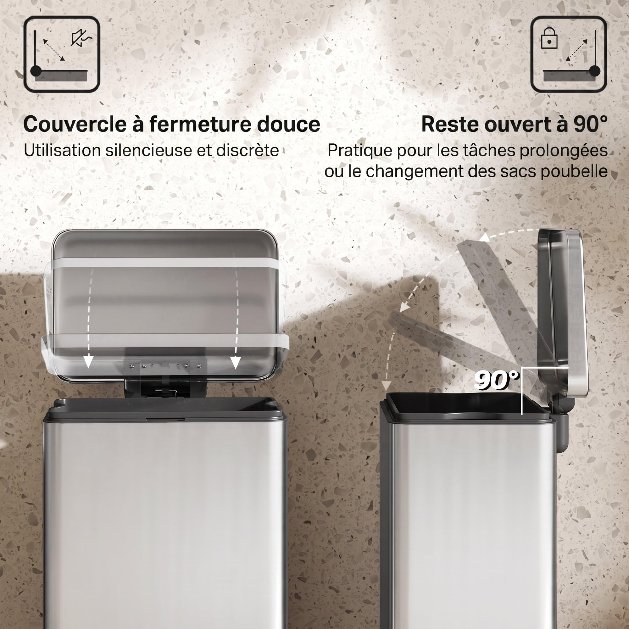 HOMCOM Poubelle de Cuisine 20 L, Poubelle avec Pédale, Couvercle à Fermeture Douce en Acier Inoxydable, Seau Intérieur Amovible, Anti-Traces, pour Cuisine, Maison, Bureau, Argenté