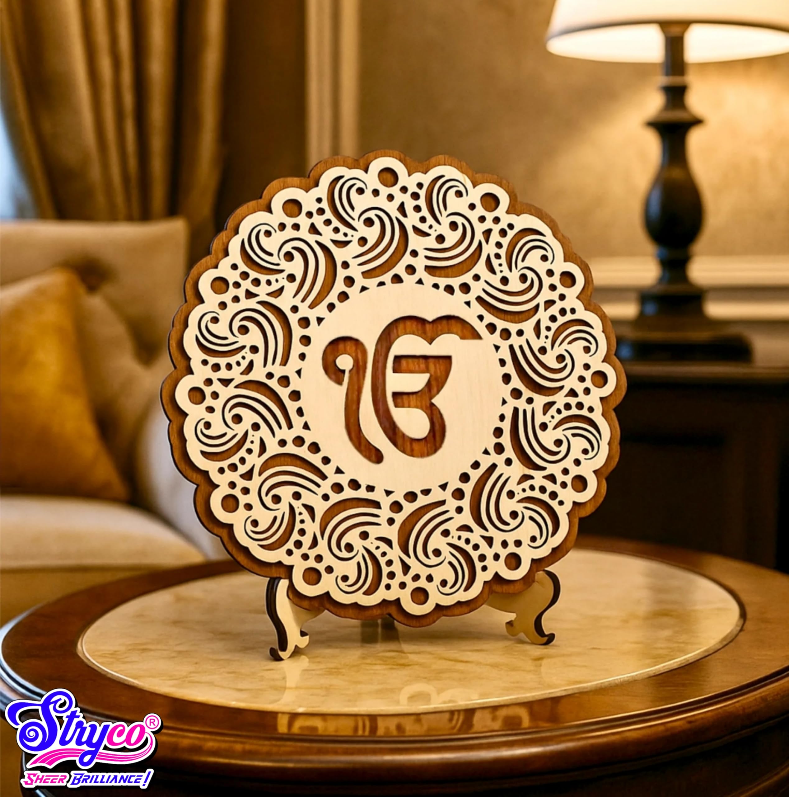IK ONKAR TABLE TOP WOODEN SHOWPIECE | EK ONKAR | Multi Layered | Sikh Spiritual Gift Ideas | Home Decor Punjabi Gift Item | 7.5X7.5 Inches