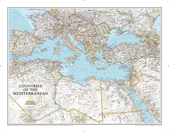 National Geographic Countries of the Mediterranean Wall Map - Classic - Laminated (30.25 x 23.5 in) (National Geographic Reference Map)