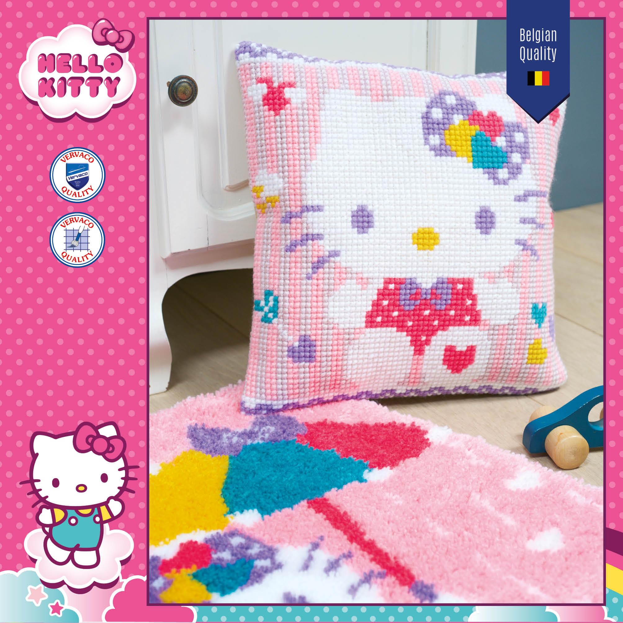 Vervaco Cross Stitch Cushion Kit: Hello Kitty: Pastel, 40 x 40cm, N