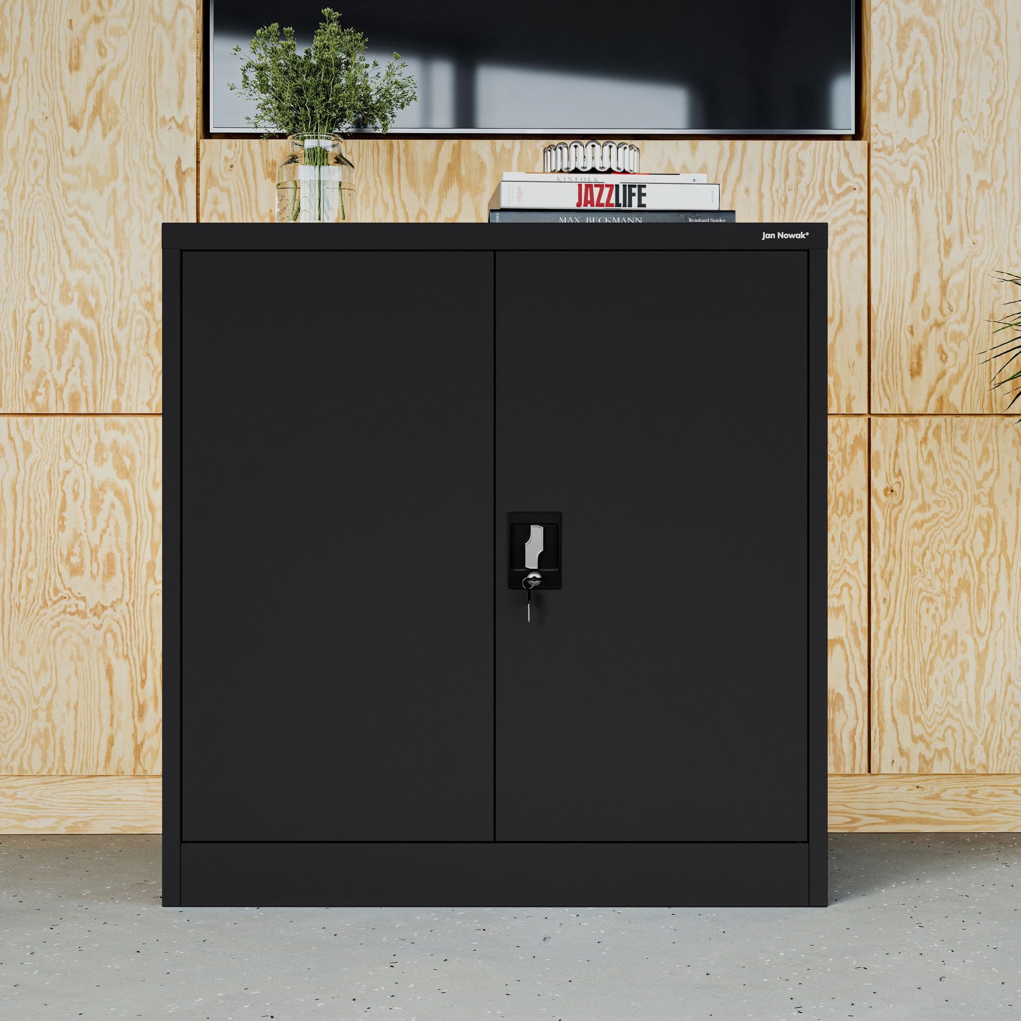 Jan Nowak Metallschrank abschließbar Büroschrank Werkstattschrank Dokumentenschrank Ordnerschrank kompakt aus Stahl 93 x 90 x 60 cm mit verstellbaren Regalböden, Aktenschrank