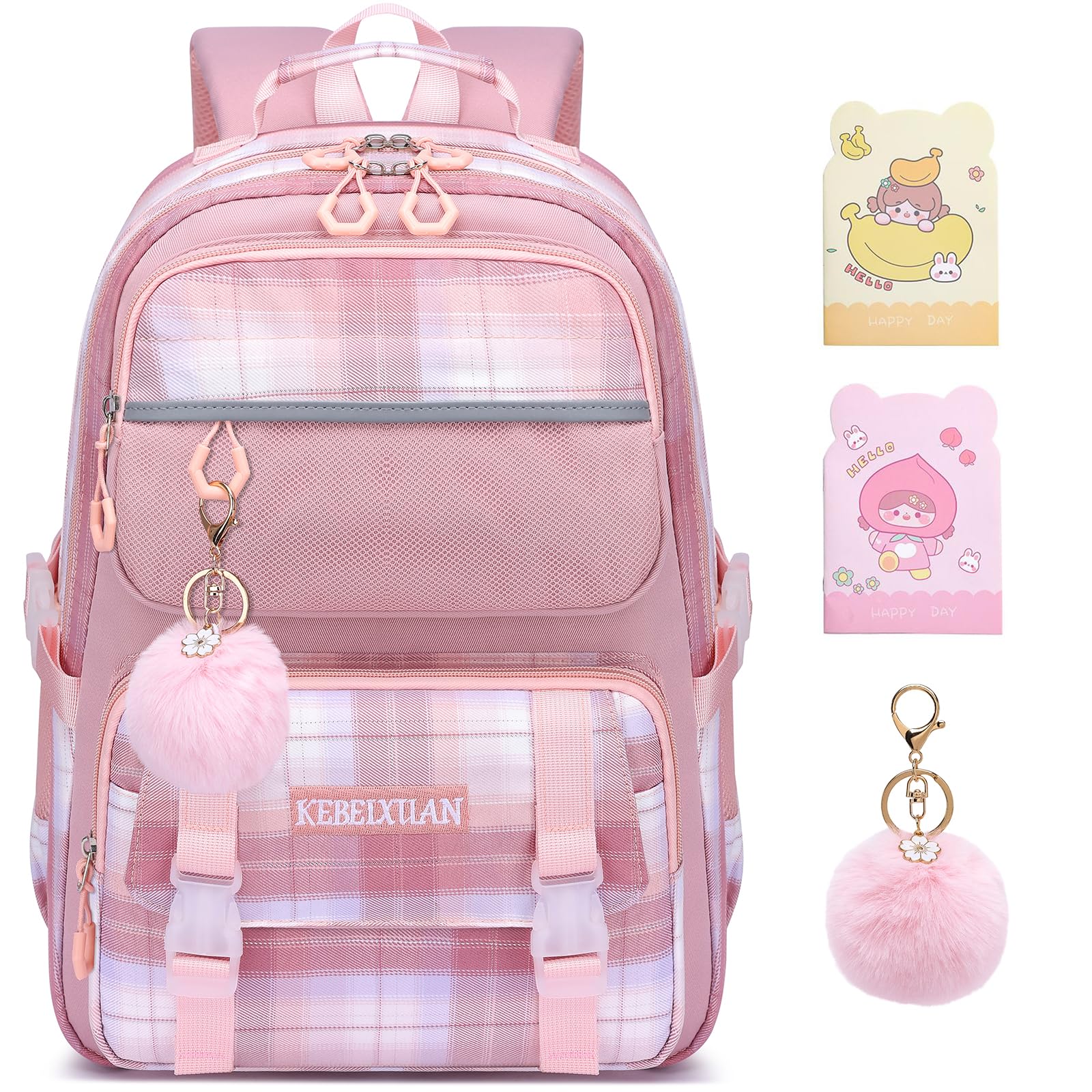 KEBEIXUAN Borsa scuola primaria per bambini, zaino personalizzato per bambini, borsa per libri scolastici da bambina, con ciondolo Kawaii, per bambini dai 6 ai 12 anni