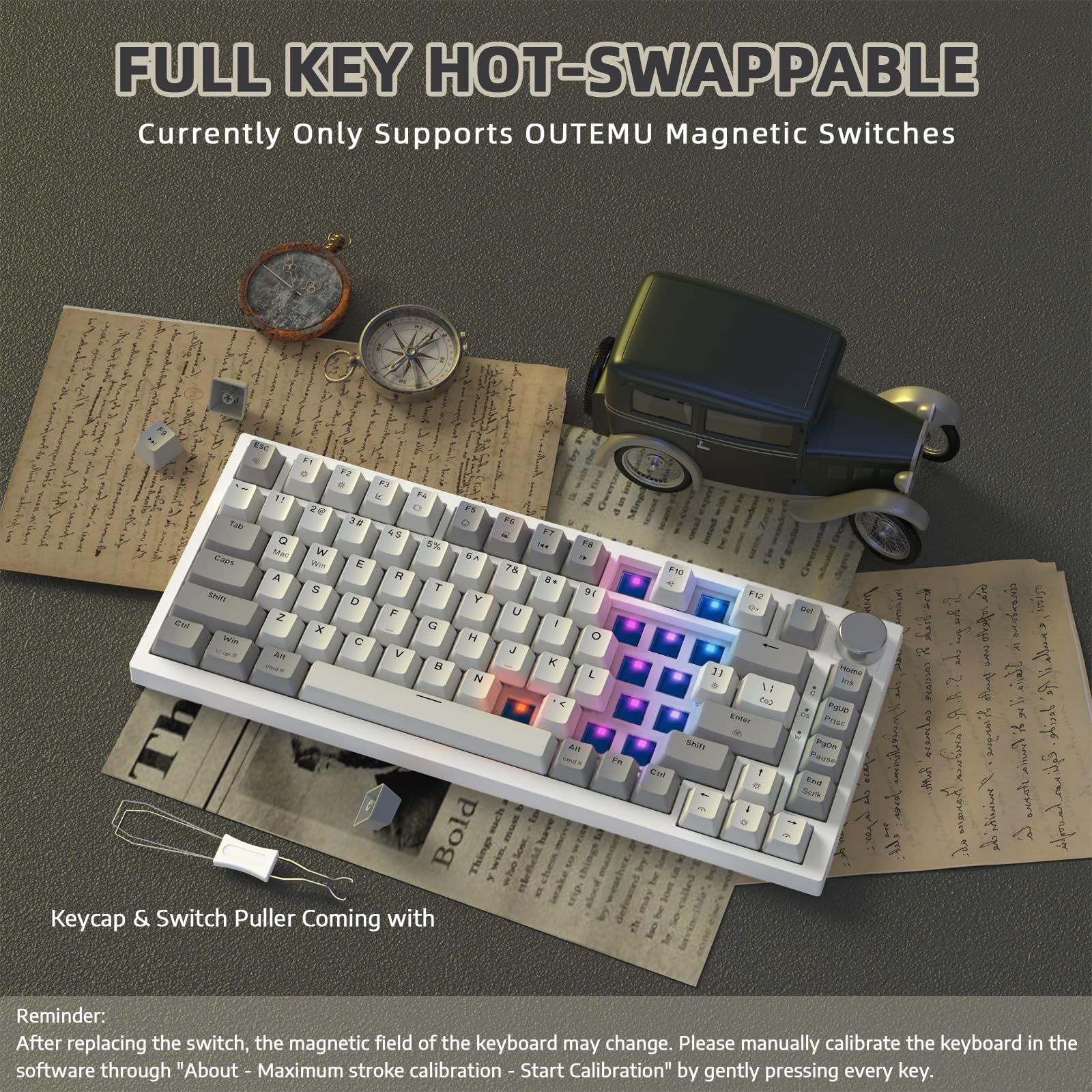 ATTACK SHARK K85 Teclado Mecanico Gaming para Valorant, Accionamiento Ajustable, Interruptor Magnético, Apex Pro TKL Gasket Teclado con Cable, RGB, Perilla, Soporte DKS/MT/TGL, QWERTY US, para PC/Mac