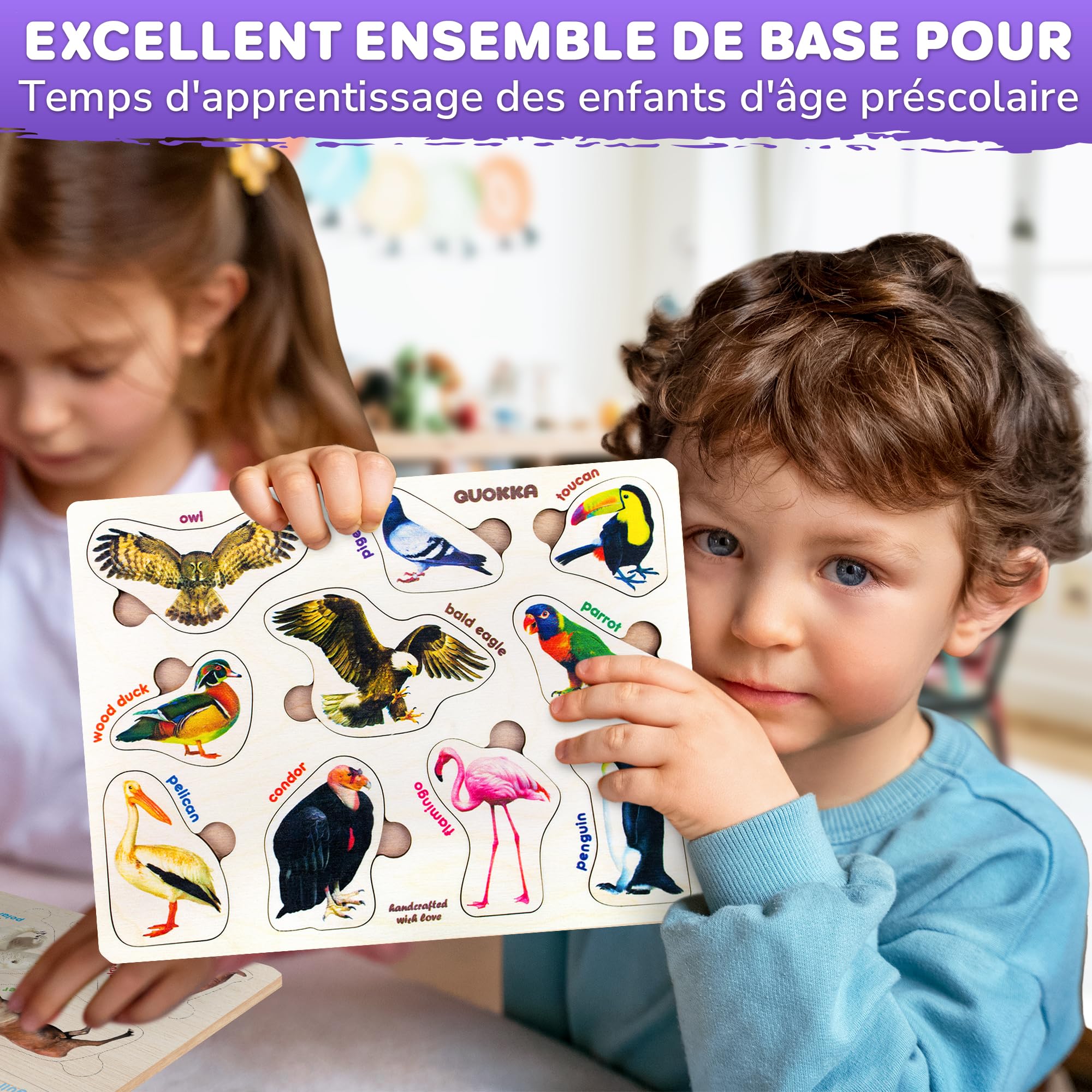 QUOKKA Houten Puzzel Voor Kinderen Van 1-2 Jaar – 8 Set Speelgoedpuzzels Voor Kinderen Van 2-3 Jaar – Realistische ABC Leerspellen Voor Kinderen – Cadeau Voor Babymeisjes En Jongens