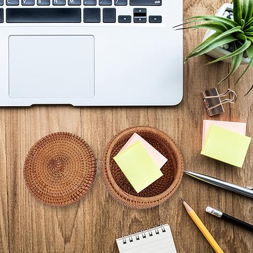 Miniatura 8 de FOMIYES Cesta redonda pequeña de mimbre con tapa, cesta de frutas tejida, cuencos de ratán para pan, bandeja de mimbre, cestas de almacenamiento,