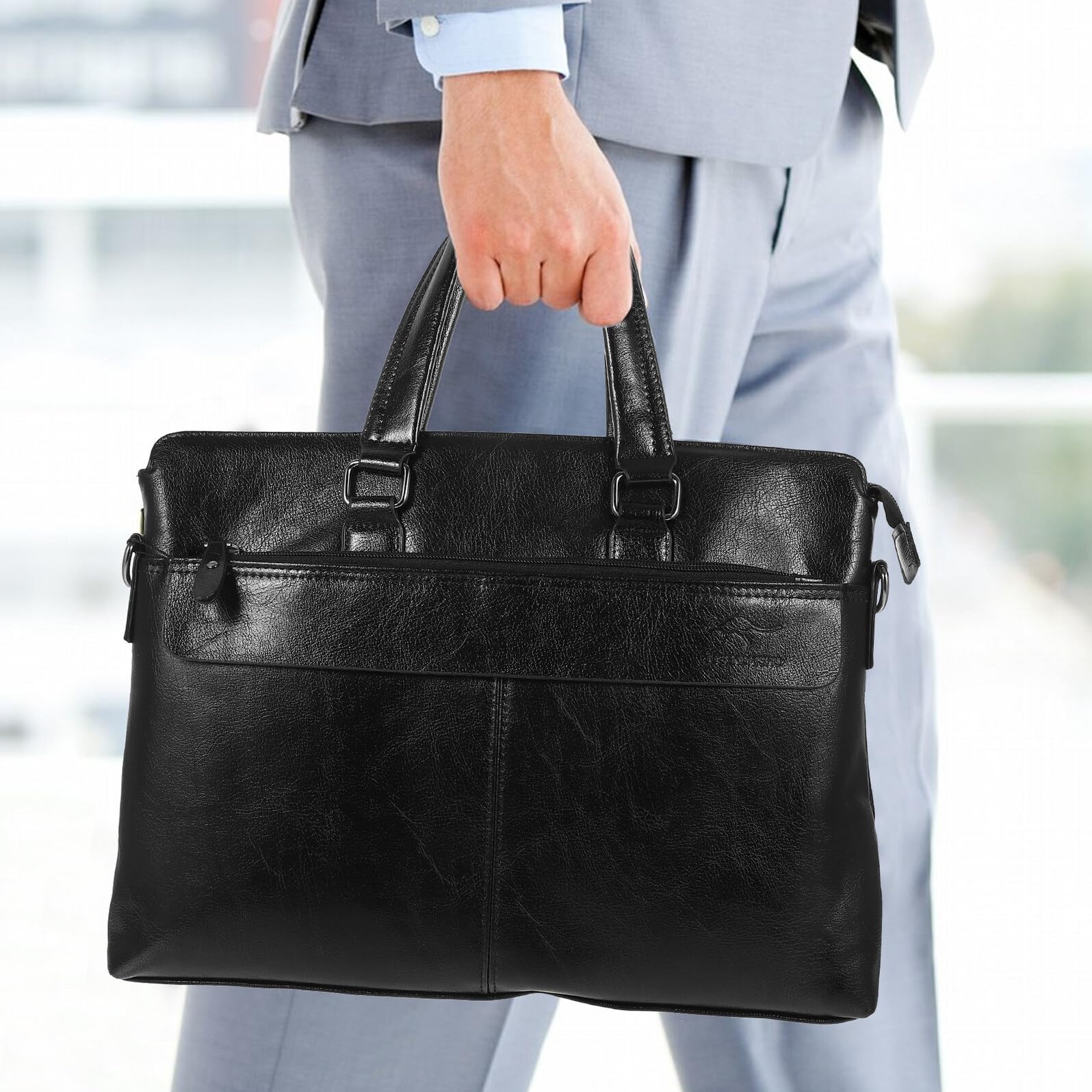 Mikinona Business Tasche aus Pu Leder mit Doppeltem Henkel und Durchdachtem Innenraumdesign Elegante Aktentasche für Herren für Büro und Reisen