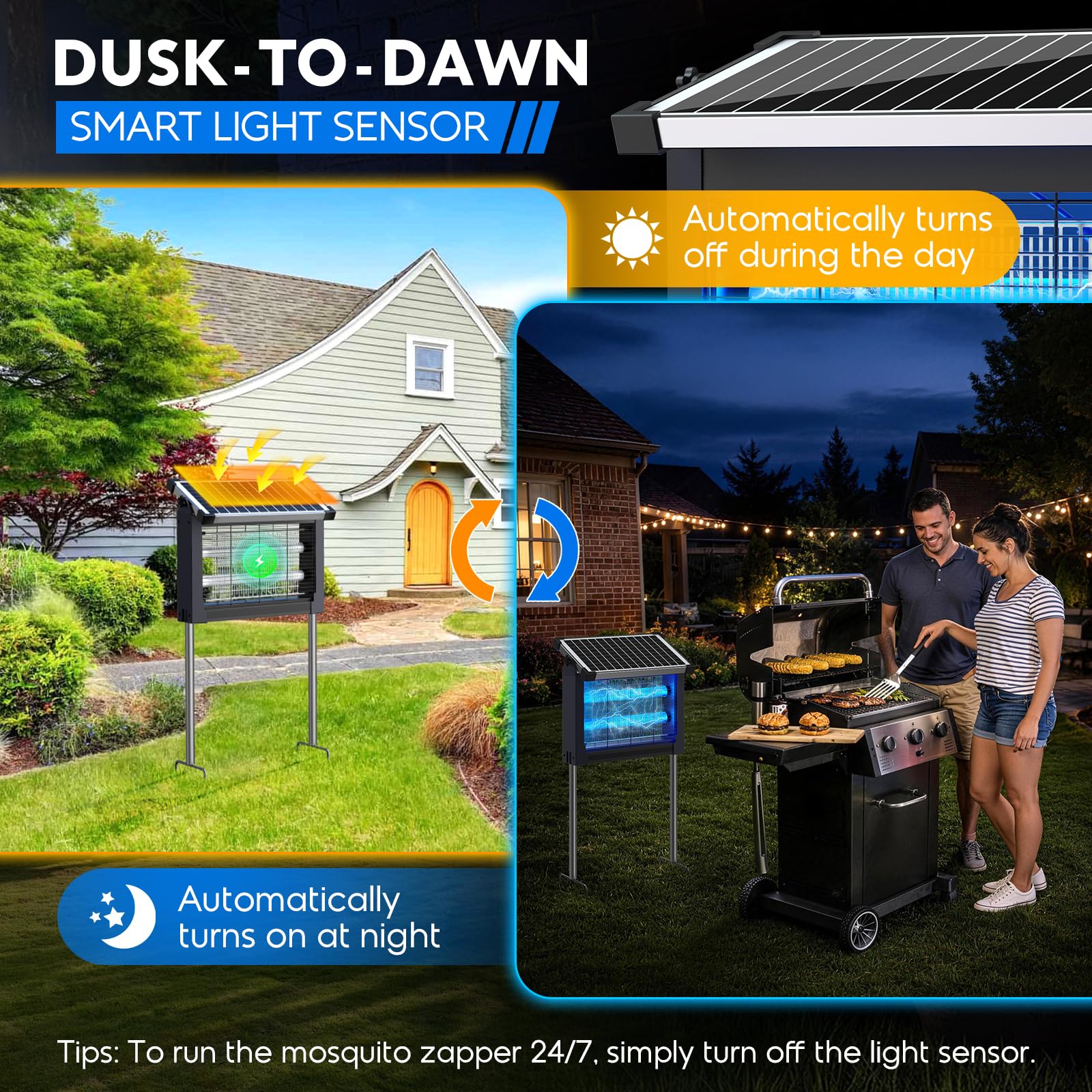Solar Bug Zapper Outdoor, Moskito Zapper 4500V Schnurlos Wasserdicht, Auto On/Off, Portable Type-C & Solarbetriebener Insektenvernichter, Elektrischer Mückenfalle Fliegenvernichter für Terrasse