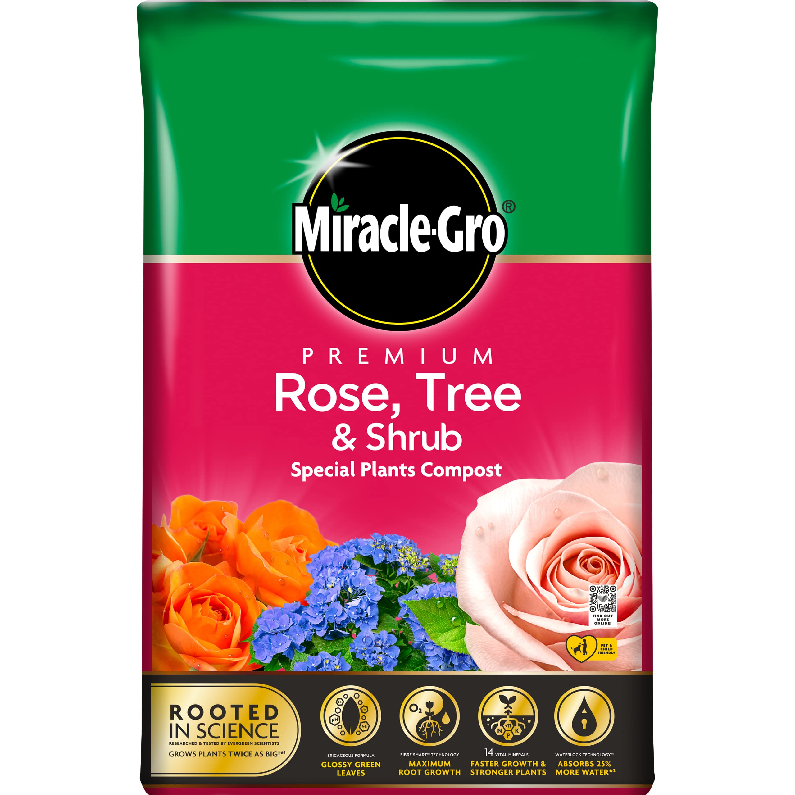 Miracle-Gro Premium Rose, Tree & Shrub Compost, 40 Litres, Brown