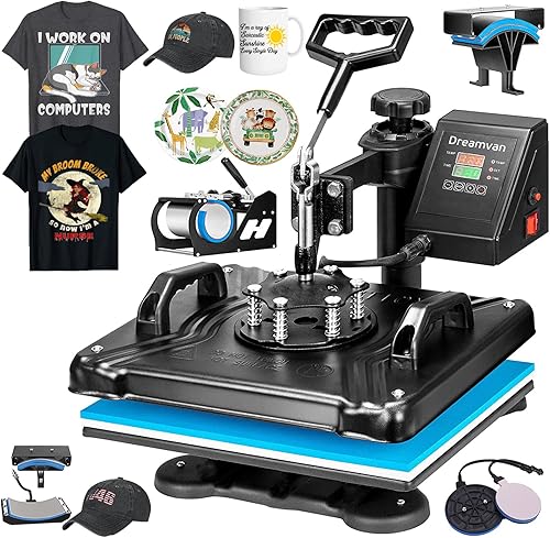 Pro 5 en 1 máquina de prensa de calor Combo máquina de prensado de camisetas 15x12Multifuncional rotación de 360 impresión de oscilación