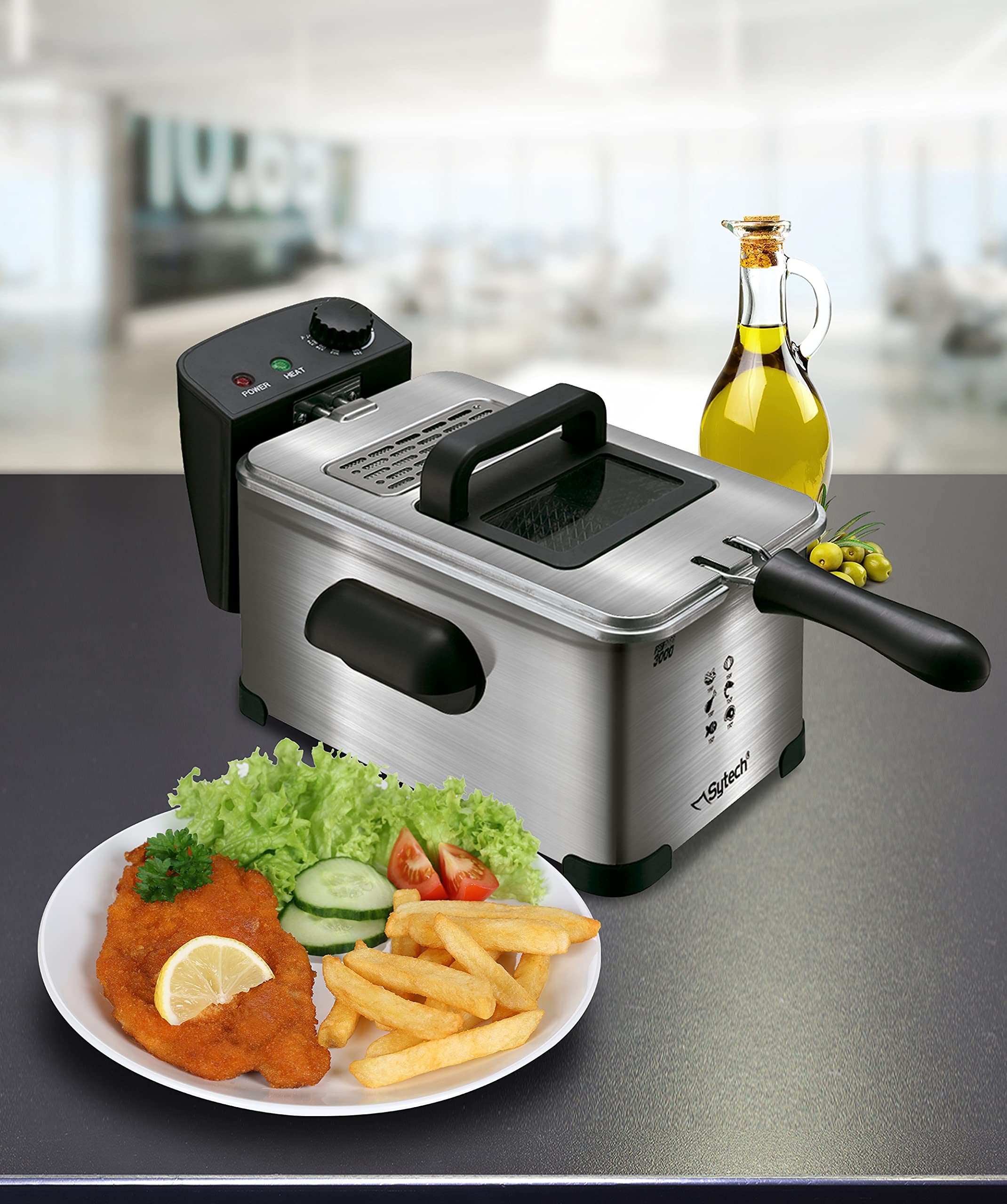 Sytech freidora electrica, 3l., Acero INOX, 2000w
