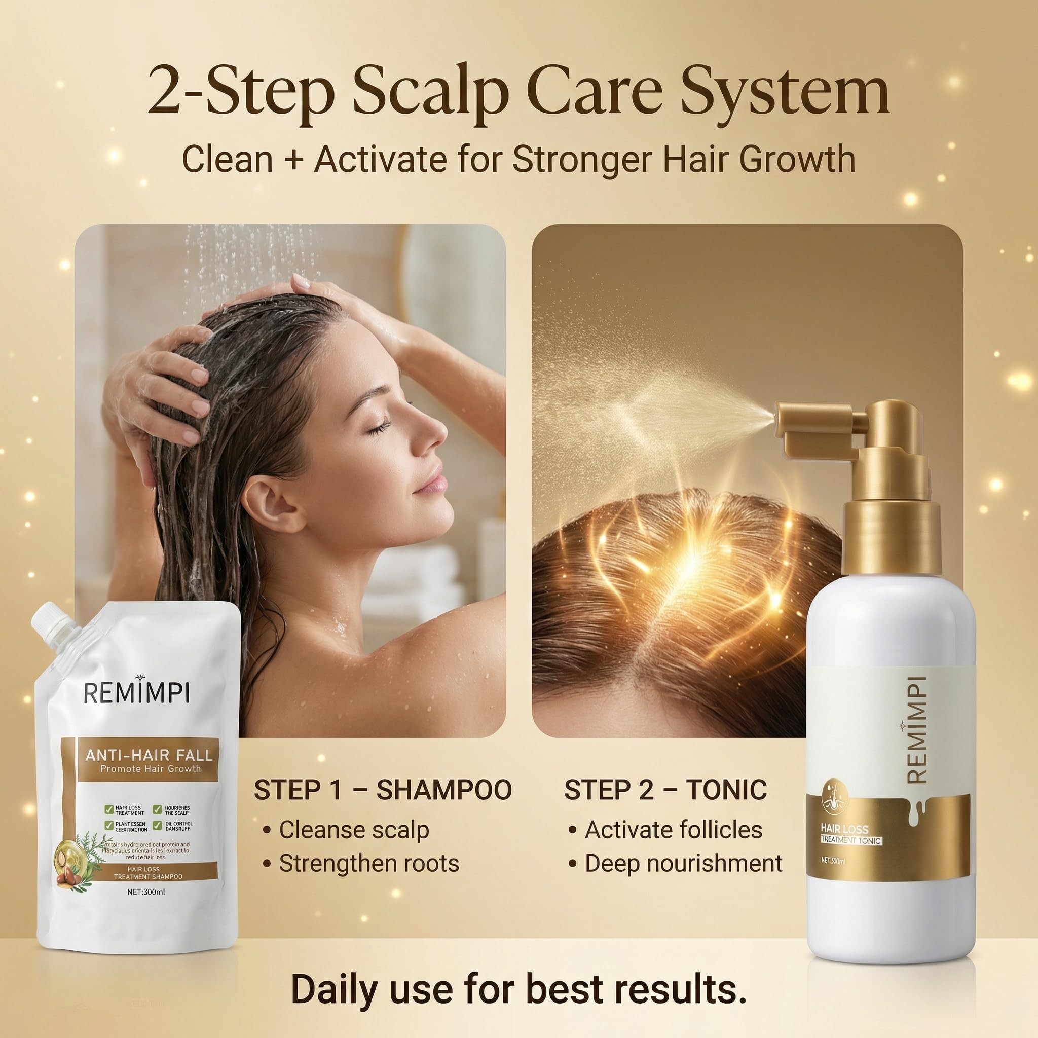 Anti Hair Loss Shampoo and Scalp Tonic Set, 4 Shampoo + 2 Tonic