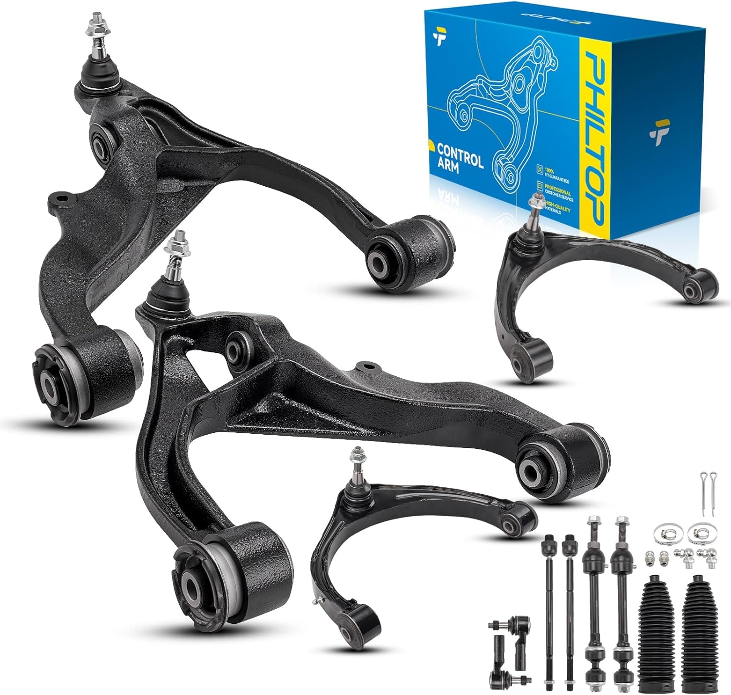 PHILTOP Front Suspension Kit Upper Lower Control Arm w/Ball Joint & Stabilizer/Sway Bar End Links & Tie Rod Ends Compatible with Dodge Ram 1500 2009-2012 Replacement K643074 K643073 12pcs