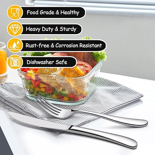 Miniatura 3 de LIANYU Juego de cubiertos resistentes de 65 piezas con utensilios para servir, juego de cubiertos de acero inoxidable para 12, cubiertos gruesos