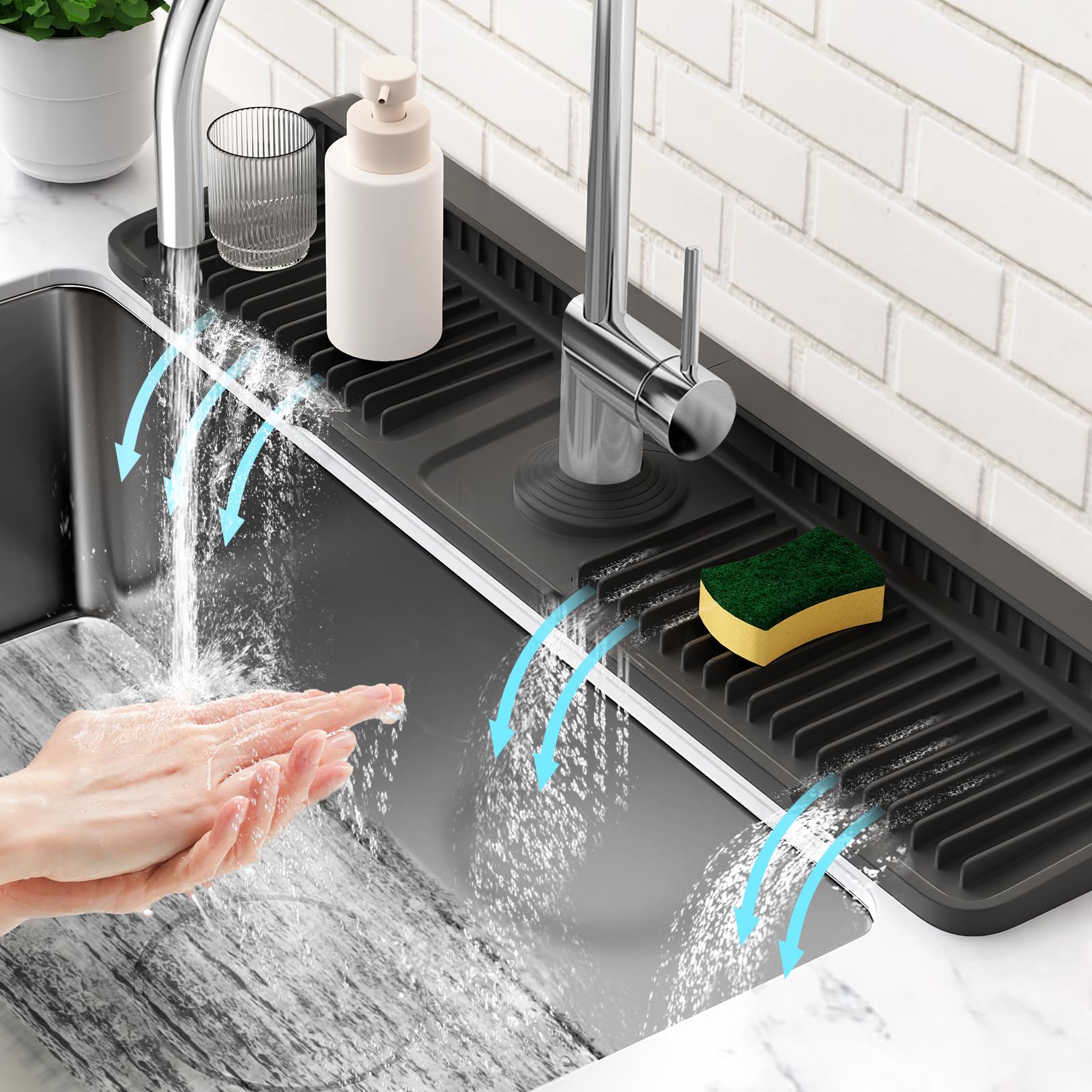 Photo 1 of 24'' Longer Faucet Mat for Kitchen Sink Splash Guard[7° Slope Fast Self-draining][Snap Lock Fit]Kitchen Sink Faucet Mat Splash Guard Kitchen Sink Area Water Splash Guard Behind Faucet Draining Mat