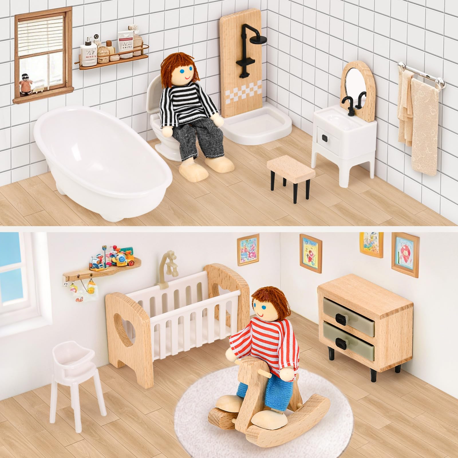 Atoylink Wooden Dolls House Furniture Set - Image 4