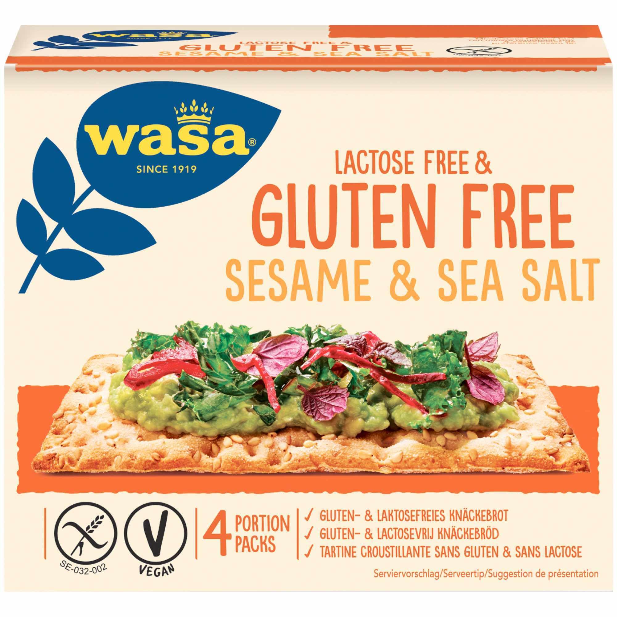 Knäckebrot Gluten und Laktosefrei mit Sesam und Meersalz 6er Pack (6x240g Packung) + usy Block