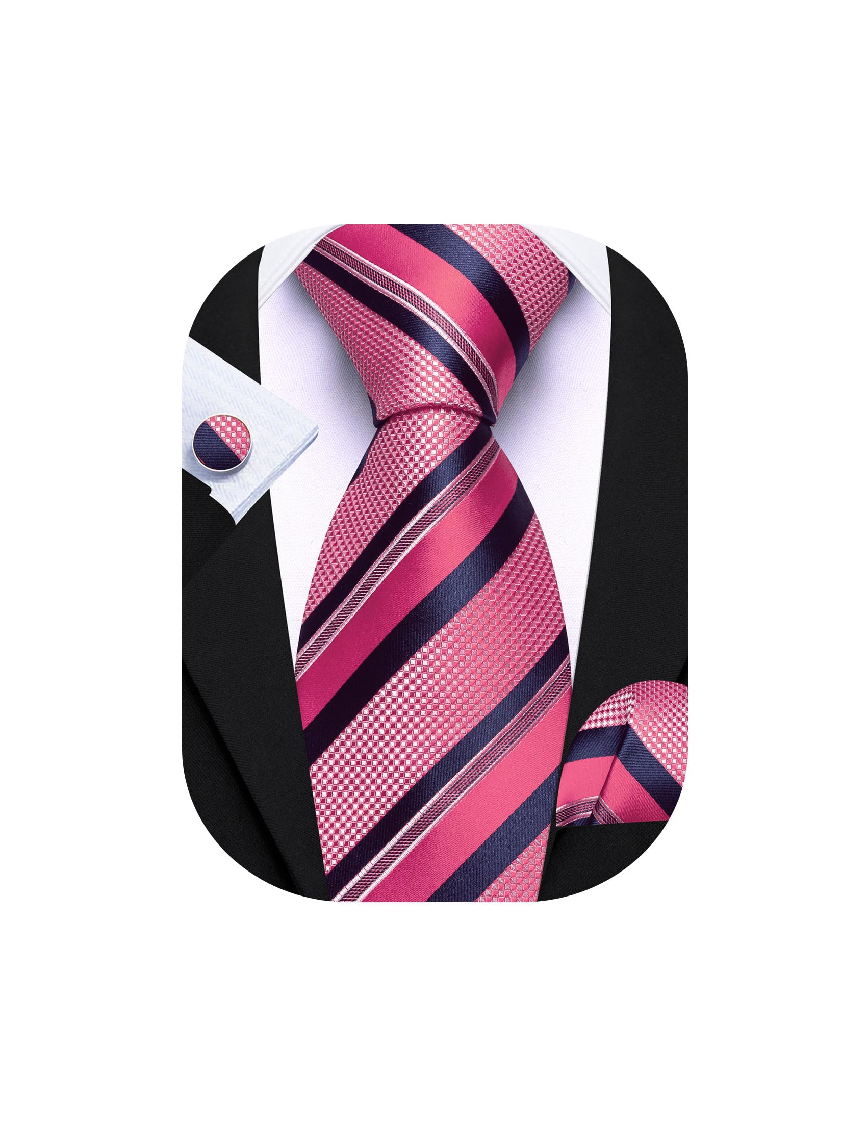 Barry.Wang Mens Tie Set Plaid Check Stripe Neckties Pocket Square Cufflinks | Woven Classic,Formal/Casual Men's Necktie,Luxury,Business,Wedding,Party,Prom,Graduation