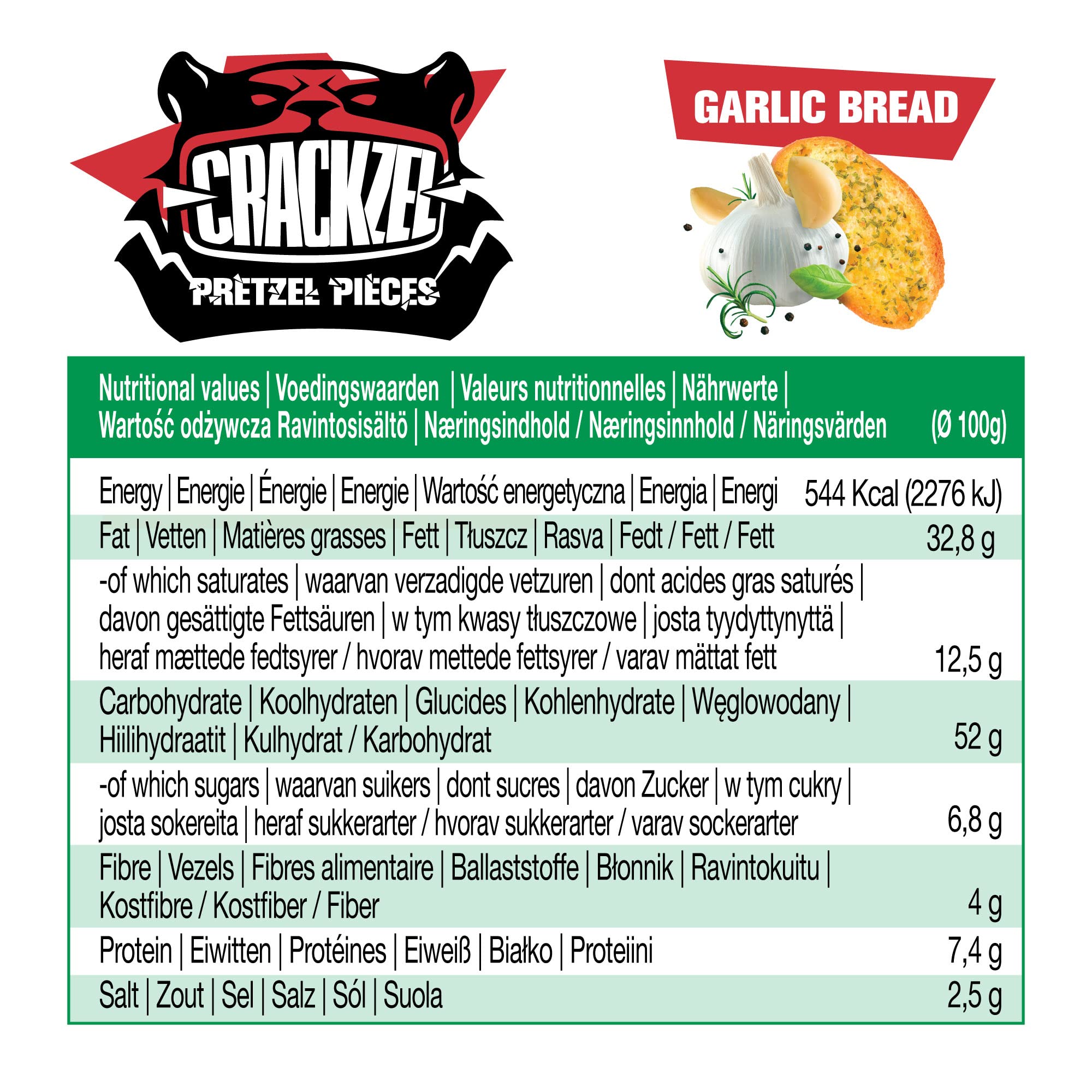 Crackzel Garlic Bread Pretzel Pieces 24 x 85 gr Brezelstücke mit Knoblauchbrotgewürz