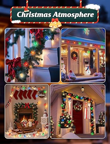Miniatura 6 de SUNSGNE Guirnalda de luces de Navidad para exteriores de 25 pies con 25 bombillas LED C7 de colores inastillables de diamante, luces de Navidad